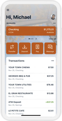 Graphic of a phone displaying digital banking