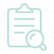 Line art of a clipboard and a magnifying glass