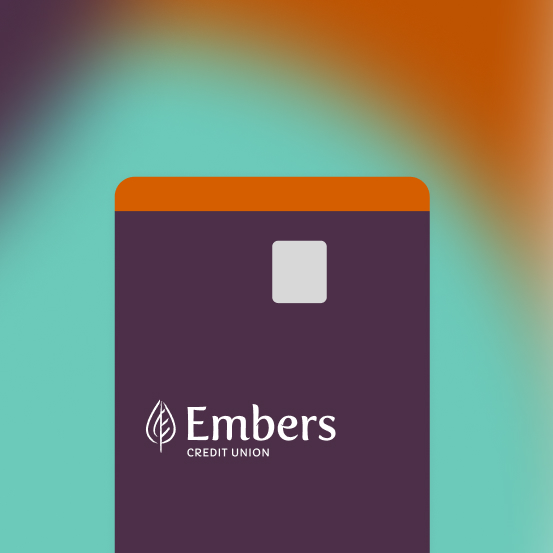 Graphic of an Embers Credit Card on a gradient background