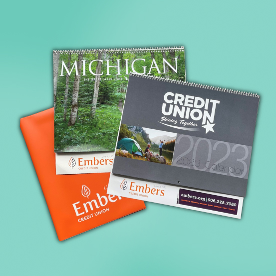Image of promotional calendars with Embers branding
