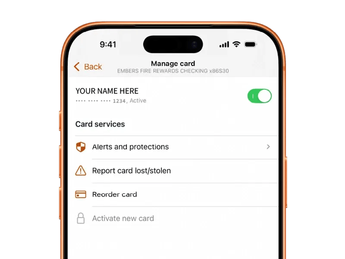 Embers Card Management Screen indevice