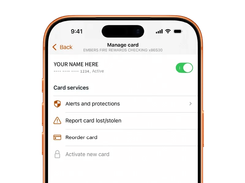 Embers Card Management Screen indevice