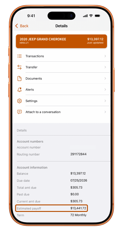 Embers Loan Details in Digital Banking - Payoff