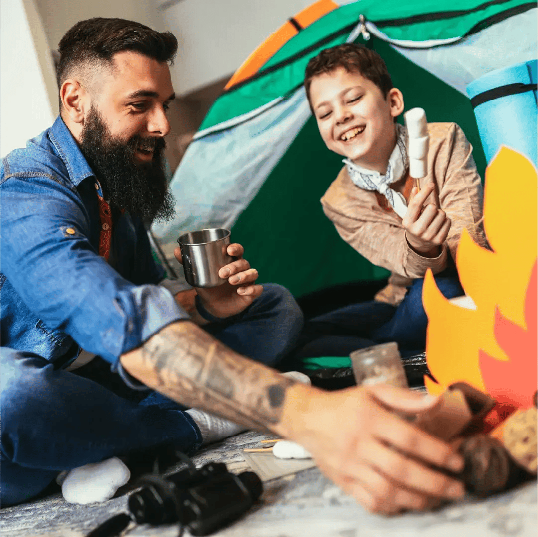 Father and Sun camping inside