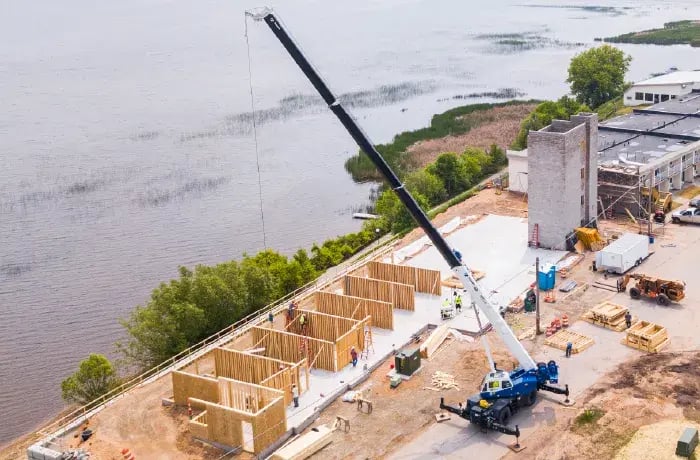Hotel addition being built on water
