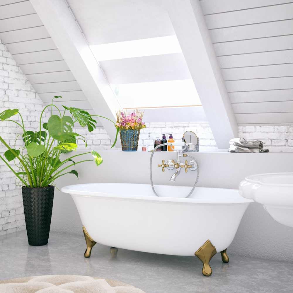 Loft Bathroom with plant and tub