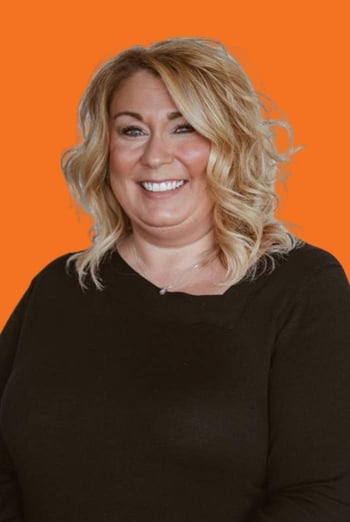 Magan headshot on orange