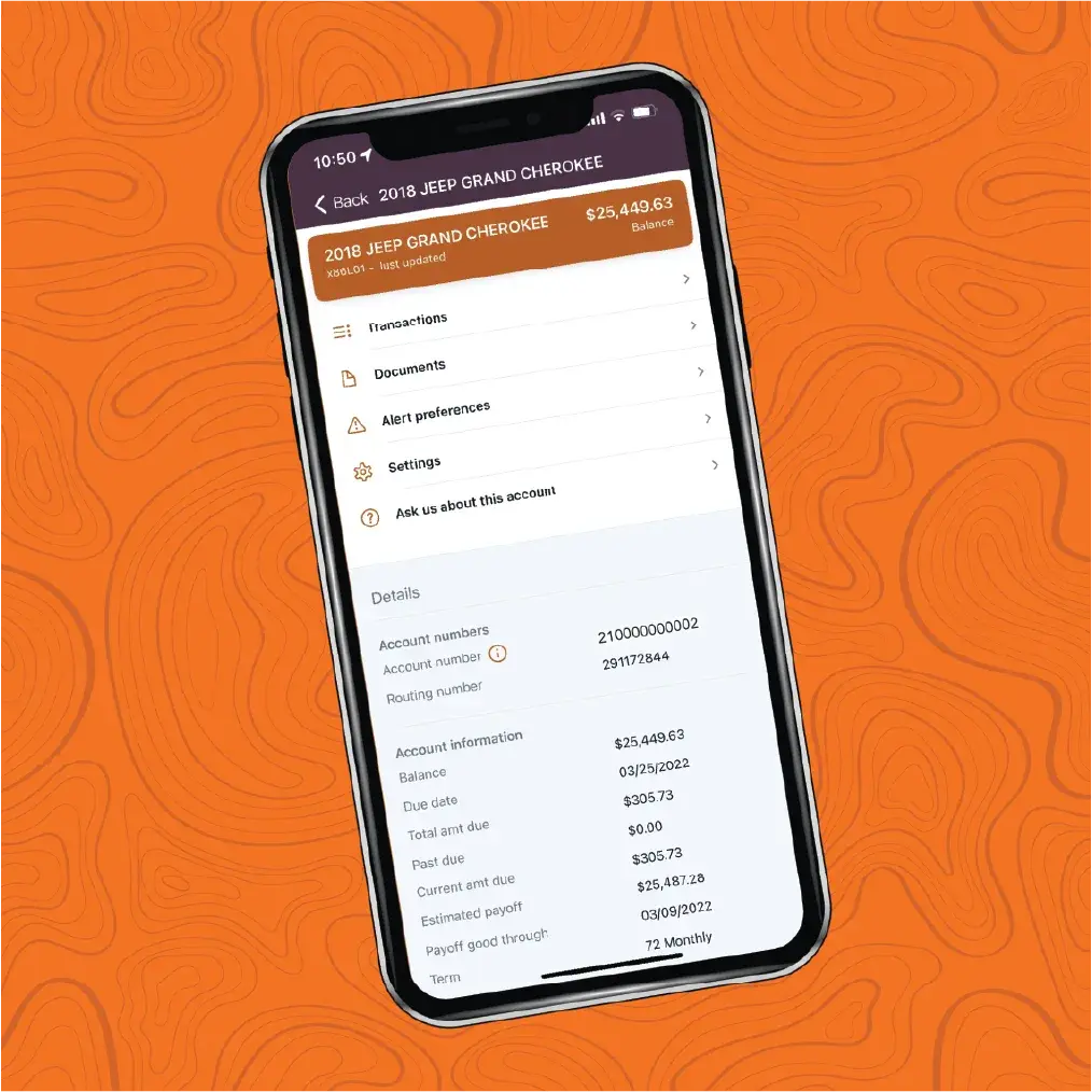 Auto Loan Screen on Digital Banking